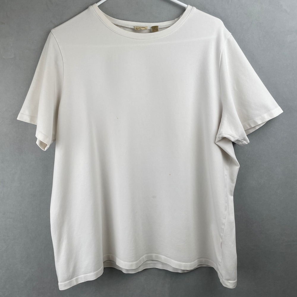 Caslon Womens 2X White Short Sleeve Crew Neck Cotton Spandex T-Shirt Clean Girl